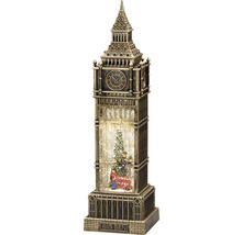 Boule à neige décorative Big Ben avec sapin de Noël et bus rouge