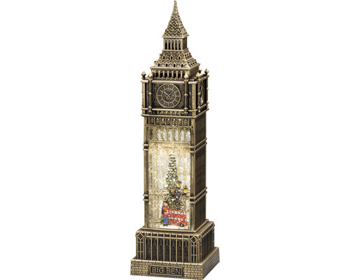 Boule à neige décorative Big Ben avec sapin de Noël et bus rouge