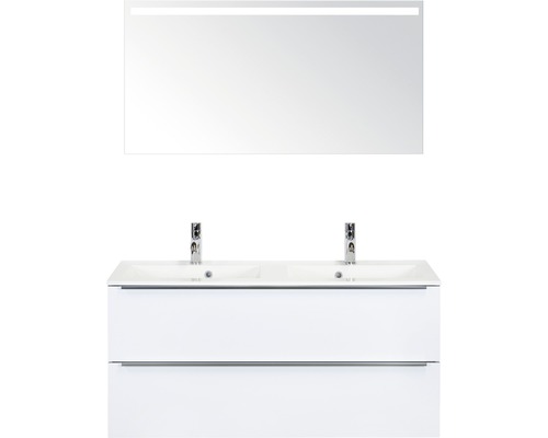 Ensemble de meubles de salle de bains Sanox Pulse blanc haute brillance avec miroir et éclairage LED 120x170 cm