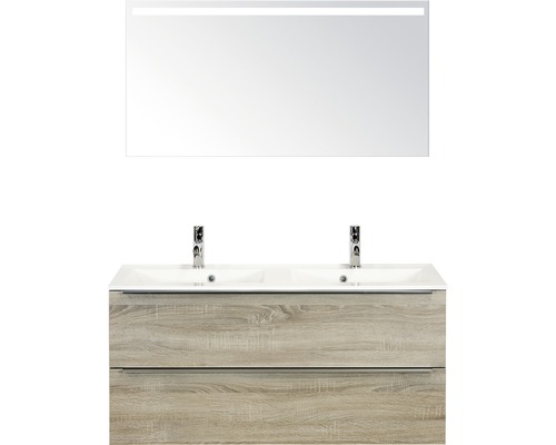 Badmöbel-Set Sanox Pulse Eiche grau incl. Spiegel mit LED-Beleuchtung 120x170 cm