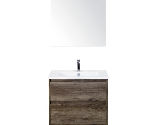 Set de meubles de salle de bains sanox Porto 70 cm nebraska oak 3 pièces meuble bas avec lavabo en céramique et miroir