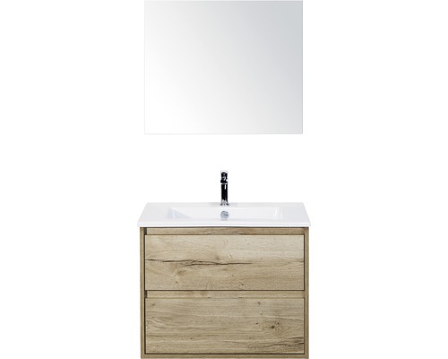 Badmöbel-Set sanox Porto 70 cm eiche natur 3-teilig Unterschrank inkl. Keramikwaschbecken und Spiegel