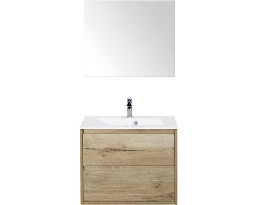 Badmöbel-Set sanox Porto 70 cm eiche natur 3-teilig Unterschrank inkl. Mineralgusswaschbecken und Spiegel