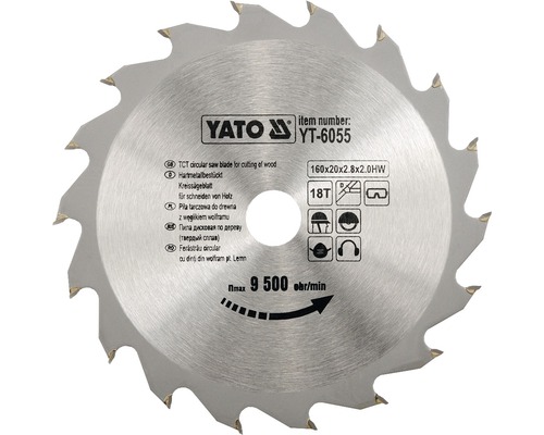 Yato Kreissägeblatt zum Schneiden von Holz, 160x20x2.8x2.0HW