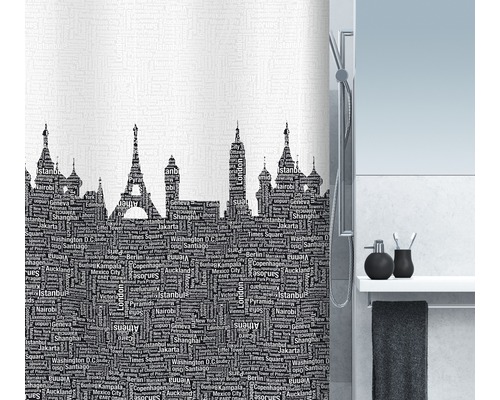 Rideau de douche spirella Urban textile 180 x 200 cm noir/blanc