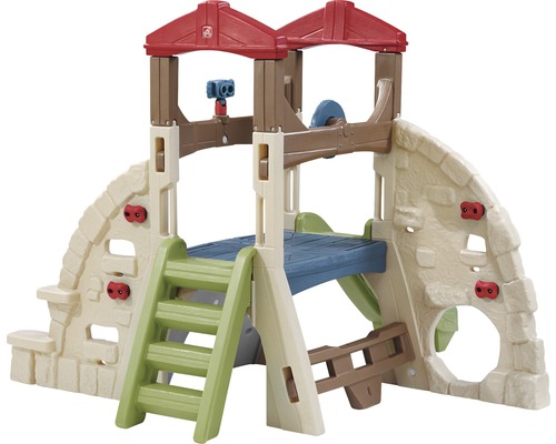 Tour de jeu avec mur d''escalade, toboggan, échelle et plateforme d''observation pour le jardin