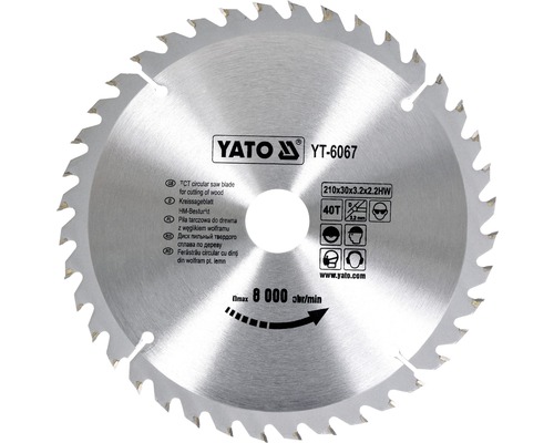 Yato Kreissägeblatt mit Wolframkarbid bestückt, 210x30x3,2x2,2 mm, 40 Zähne