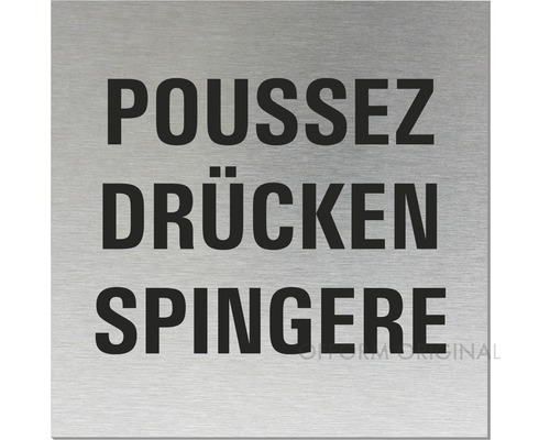 Hinweisschild Poussez/Drücken/Spingere 80x80 mm