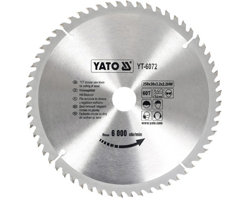Yato Kreissägeblatt zum Schneiden von Holz, 250x30x3.2x2.2 Millimeter