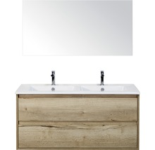 Meuble sous-lavabo avec deux lavabos et miroir