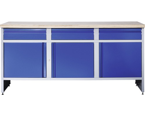 Werkbank Industrial B 1.0 1770 x 880 x 700 mm 3 Türen 3 Schubladen grau/blau