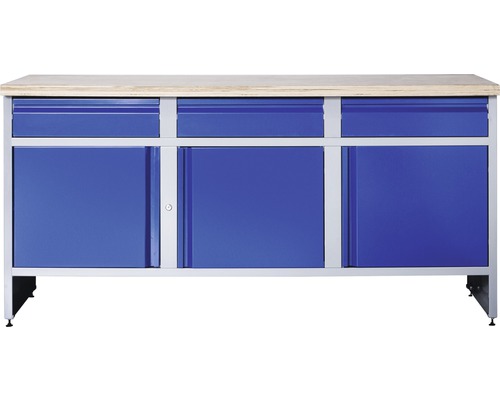 Werkbank Industrial B 1.0 1770 x 880 x 700 mm 3 Türen 3 Schubladen grau blau