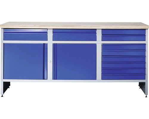 Werkbank Industrial B 6.2 1770 x 880 x 700 mm 2 Türen 10 Schubladen grau/blau