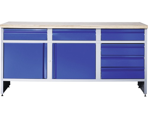 Werkbank Industrial B 4.0 1770 x 880 x 700 mm 2 Türen 6 Schubladen grau/blau