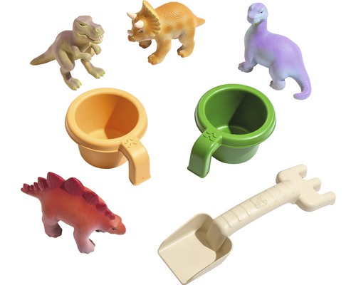 Set de jouets avec figurines de dinosaures, gobelets et pelle