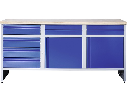 Werkbank Industrial B 5.2 1770 x 880 x 700 mm 2 Türen 7 Schubladen 1 Schublade grau/blau