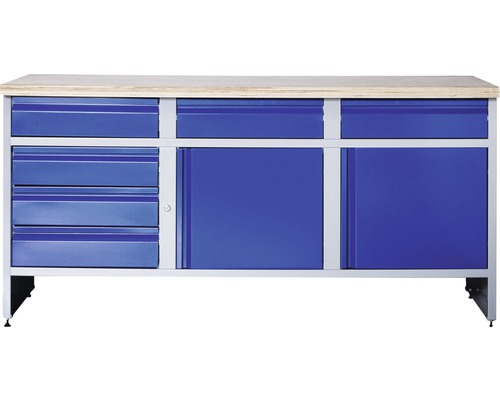 Werkbank Industrial B 4.2 1770 x 880 x 700 mm 2 Türen 6 Schubladen grau/blau