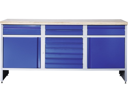 Werkbank Industrial B 9.0 1770 x 880 x 700 mm 2 Türen 10 Schubladen grau/blau