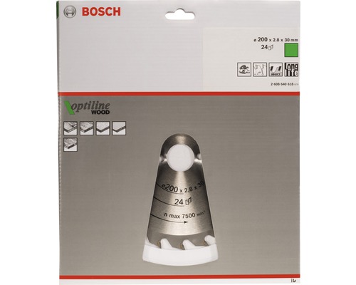 Bosch Kreissägeblatt Optiline Wood, 200 x 2,8 x 30 Millimeter, 24 Zähne