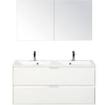 Weisser Waschtischunterschrank mit zwei Waschbecken und Spiegelschrank