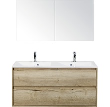 Waschtischunterschrank mit Doppelwaschbecken, zwei Schubladen und Spiegelschrank