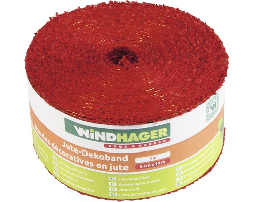 Rouleau de ruban décoratif en jute rouge, 5 cm x 10 m