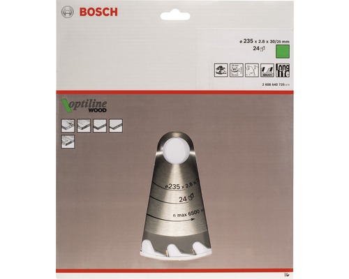 Lame de scie circulaire Bosch Optiline Wood, 235 x 2,8 x 30/25 millimètres