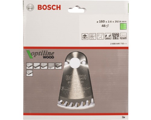 Lame de scie circulaire Bosch Optiline Wood, diamètre 160 millimètres