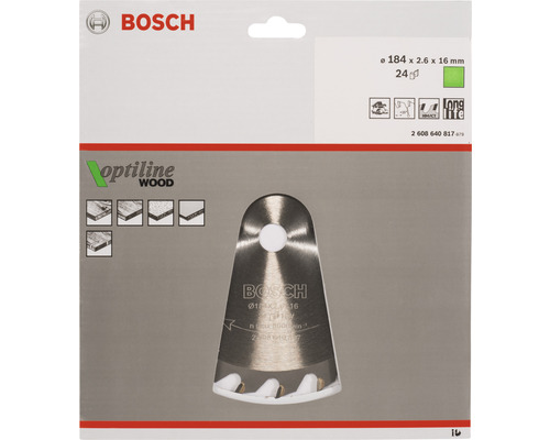 Lame de scie circulaire Bosch Optiline Wood, diamètre 184 millimètres
