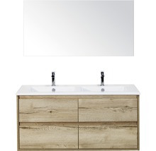 Doppelwaschtisch mit Spiegel und Unterschrank im Holzdesign für das Badezimmer