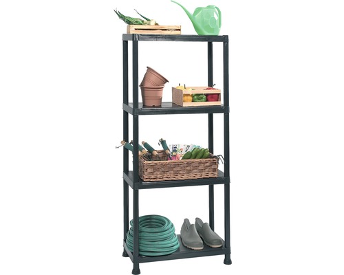 Kunststoffregal mit vier Ebenen zur Aufbewahrung von Gartenutensilien