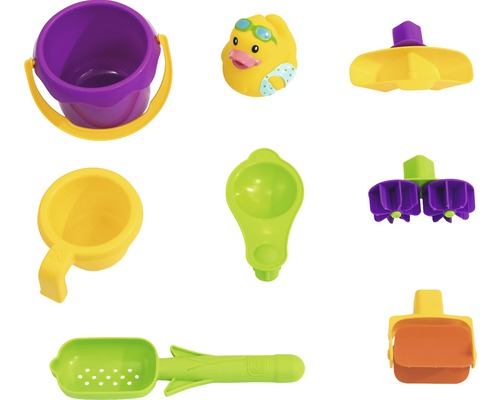 Bac à sable avec seau, pelle et arrosoir