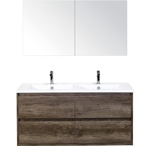 Waschtisch mit zwei Waschbecken, Armaturen und Spiegelschrank