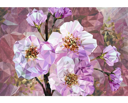 Papier peint panoramique intissé XXL4-064 Blooming Gems 4 pces 368 x 248 cm Illustration de fleurs dans un style low-poly