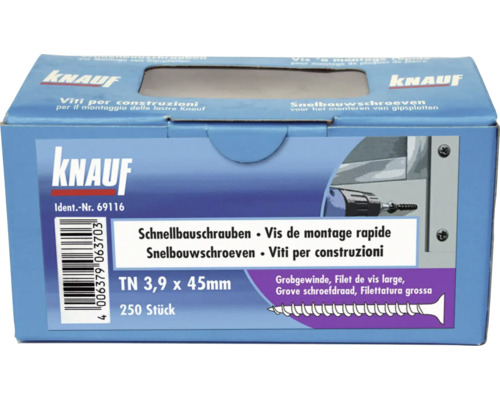 Vis à placo Knauf 3,9 x 45 millimètres, 250 pièces