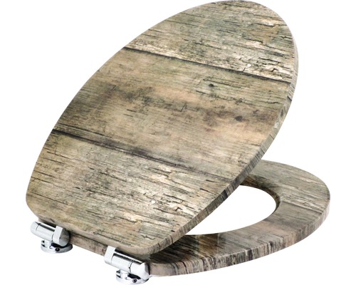 Abattant WC form&style Wooden boards MDF avec frein de chute Abattant de WC aspect bois avec charnières chromées