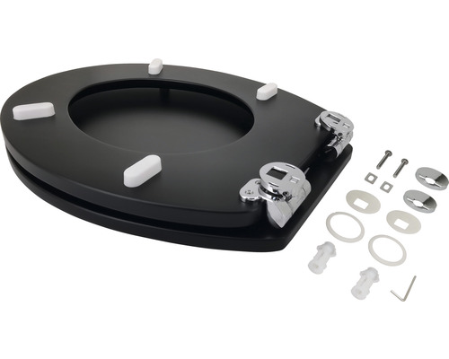 Schwarzer WC-Sitz mit Montagematerial