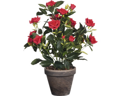 Fleur artificielle Rosier en pot, rouge
