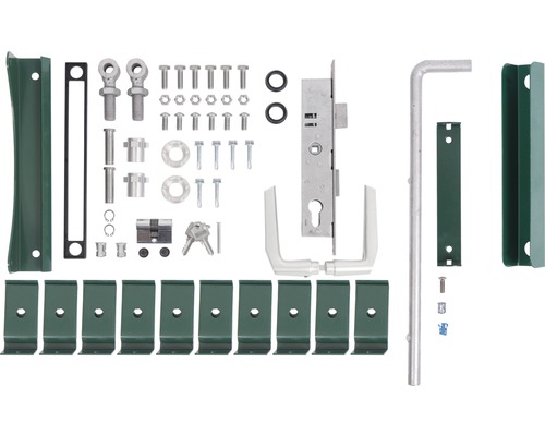 Kit d’accessoires pour portail à deux vantaux en grillage à barreaux 1400-2000 vert