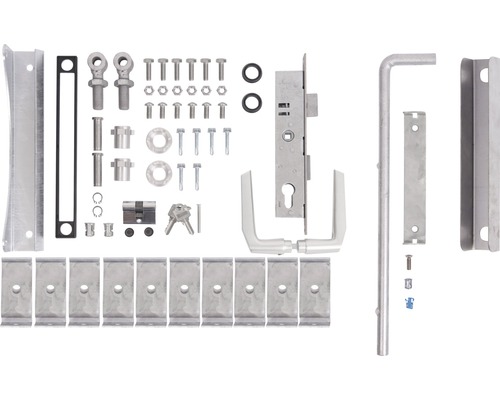 Kit d’accessoires pour portail à deux vantaux en grillage à barreaux 1400-2000 galvanisé à chaud