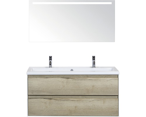 Ensemble de meubles de salle de bains Sanox Evora chêne nature avec miroir et éclairage LED 120x170 cm