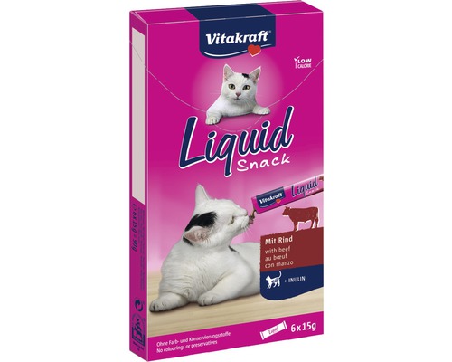 Snack pour chats Vitakraft Liquid Snack Boeuf et Inuline, 90 g Vitakraft Liquid Snack pour chats au bœuf, paquet de six