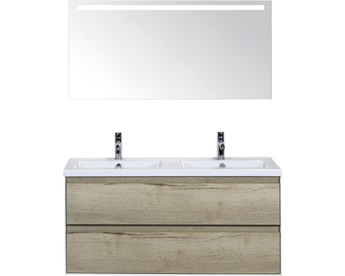 Ensemble de meubles de salle de bains Sanox Evora chêne nature avec miroir et éclairage LED 120x170 cm