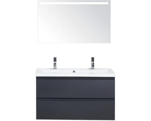 Badmöbel-Set Sanox Evora Anthrazit matt incl. Spiegel mit LED-Beleuchtung 100x170 cm