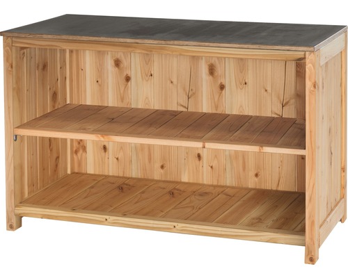 Buffet ouvert Type 543 pour cuisine d'extérieur sapin de Douglas non traité Étagère en bois avec deux tablettes et un plan de travail