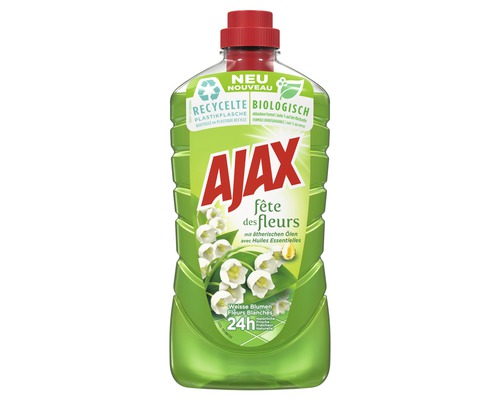 Nettoyant ménager multi-usage Ajax Optimal 7 1 l Ajax liquide vaisselle Fête des Fleurs dans une bouteille en plastique recyclé
