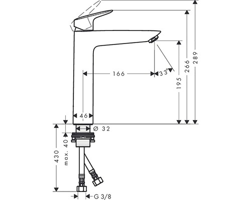 Plan coté d''un robinet de lavabo