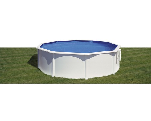 Kit de piscine hors sol avec paroi en acier Planet Pool Vision-Pool Classic ronde Ø 460x120 cm avec épurateur à cartouche, skimmer intégré et échelle blanc