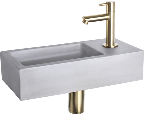 Lave-mains - Ensemble comprenant robinet de lave-mains doré RAVO béton avec revêtement gris 38.5x18.5 cm