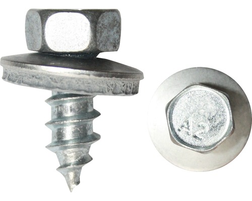 Vis de façade av. rondelle d'étanchéité 6,5x50 mm acier inoxydable A2, 200 pièces Vis à tôle avec rondelle d''étanchéité, vue latérale et vue de dessus